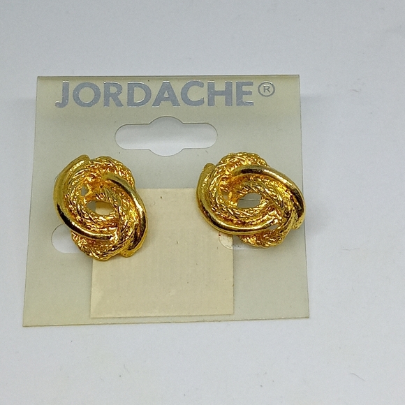 New Vintage Golden Original Jordache rod pierced earrings 90's rare find NEW! - Picture 3 of 8